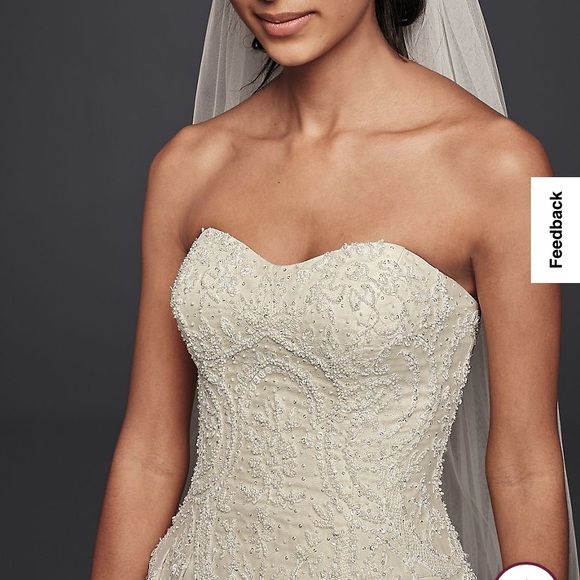 Oleg Cassini Beaded Lace Tulle Wedding Dress - Picture 3 of 9